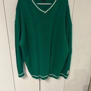 Boohoo MAN  Size Large. Men Green V-Neck Cable Knit Sweater
